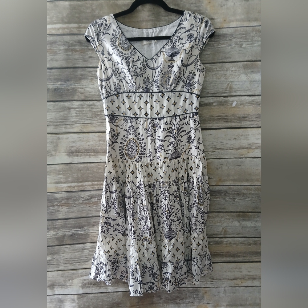 Patterned, Fit And Flare Dress, Cap Sleeve, Side Zip, Medium